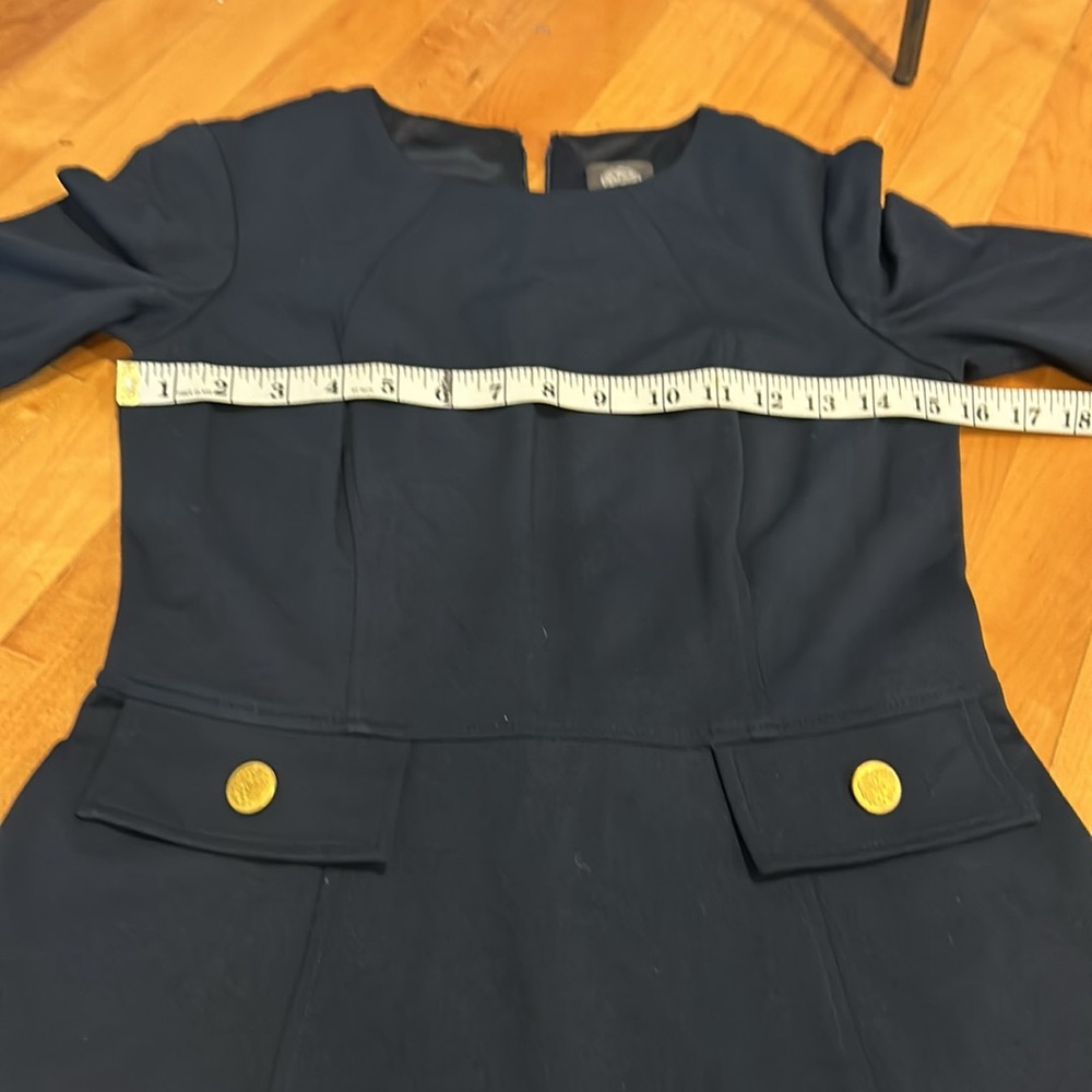 Vince Camuto Navy Blue Faux Pocket Dress Cute Sleeves and Gold Button Detail - Picture 6 of 6